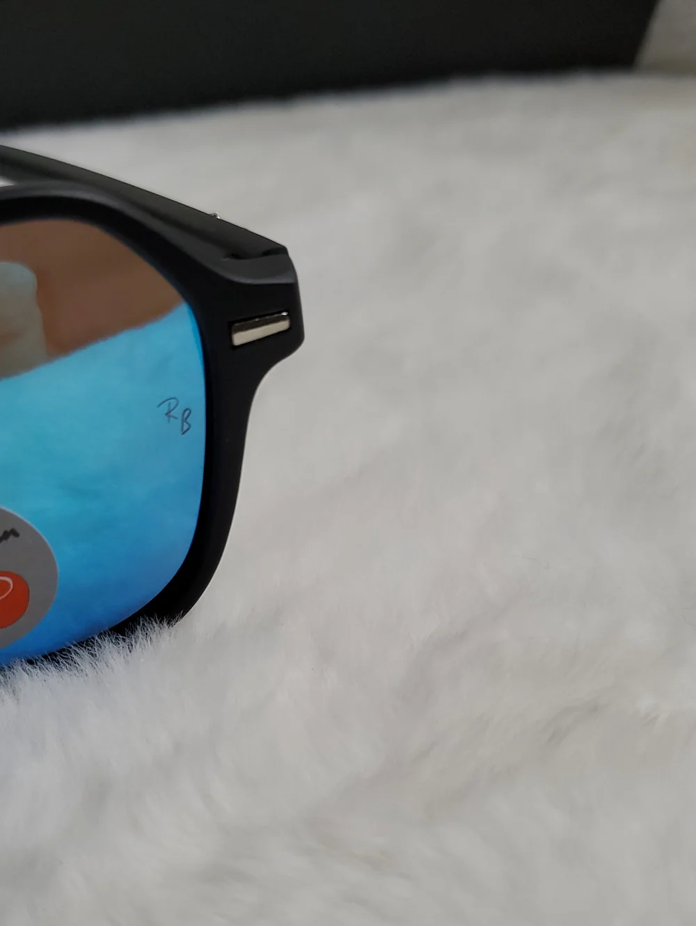 Ray-Ban Black Frame Sunglasses with Blue Mirrored Lenses - Hexagonal Style